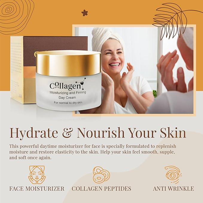 Collagen ++Anti-Aging Moisturizing and Firming Day Cream, Hydrating Cream, Anti Wrinkle Face & Neck Peptide