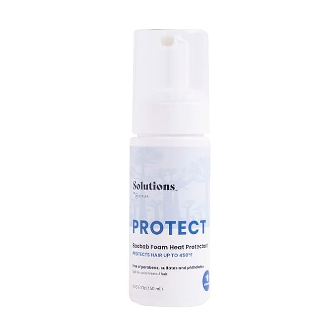 InStyler Solutions Protect Foam Heat Protectant - Baobab Shields Hair From Damage Up To 450º F - Helps Soften & Detangle Damaged Hair - Color-Safe & Vegan (5 fl oz / 150 ml)