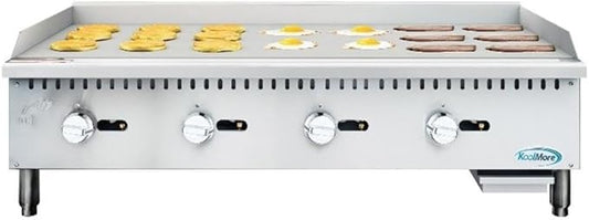 Pemberly Row 48" 4-Burner Natural Gas Griddle, 120,000 BTUs, Stainless Steel, Countertop Commercial Flat Top Griddle with Drip Tray for Restaurant Cooking