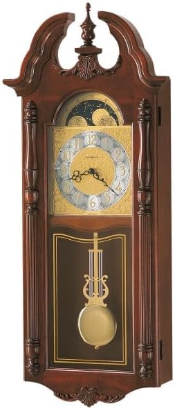 Howard Miller Handy Wall Clock II 549-443 – Windsor Cherry Finish, Vintage Home Décor, Polished Brass-Finished Pendulum, Quartz Dual-Chime Movement, Volume Control