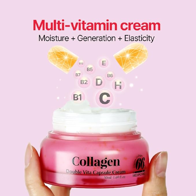 Collagen Face Cream Moisturizer, 66% Collagen Content, Hydrating & Firming, PDRN + Vitamin Capsule Cream, Korean Skincare, 50ml