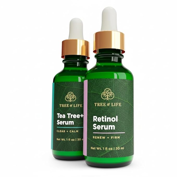 Tree of Life Facial Serum for Face - Skin Care Face Serums, Hydrating, Anti-Aging, Skin Care Duo Serums to Smooth Dry & Sensitive Skins (Retinol & Tea Tree, 2 x 1oz)