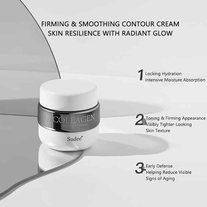 Sudee Collagen Protein Cream Vegan Collagen & Hyaluronic Acid Moisturizer Korean Skincare Visibly Plumper Skin Texture & Improved Elasticity Appearance Gentle Daily Face Cream for All Skin Types 50g