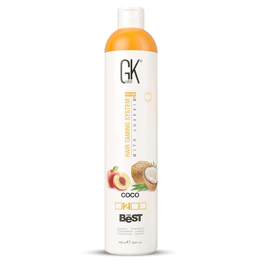 GK HAIR Global Keratin The Best COCO (33.8 Fl Oz/1000ml) Smoothing Keratin Hair Treatment - Professional Brazilian Complex Blowout Straightening For Silky Smooth & Frizz Free Hair - Glowelle