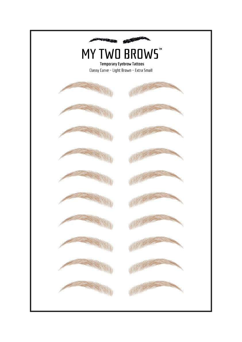 (10 pairs) Light Brown Temporary Eyebrow Tattoo - Extra Small Size - Waterproof & Smudgeproof - Classy Curve Style Eyebrow Stickers - Sheet Lasts up to 30 Days - Won't Work on Existing Brows