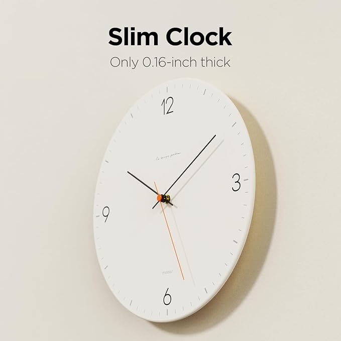 mooas Flatwood Wall Clock,12" Non-Ticking Sweep Movement Decorative Battery Operated Wall Clock for Home Living Room Kitchen Bedroom Office School (Simple Cream)