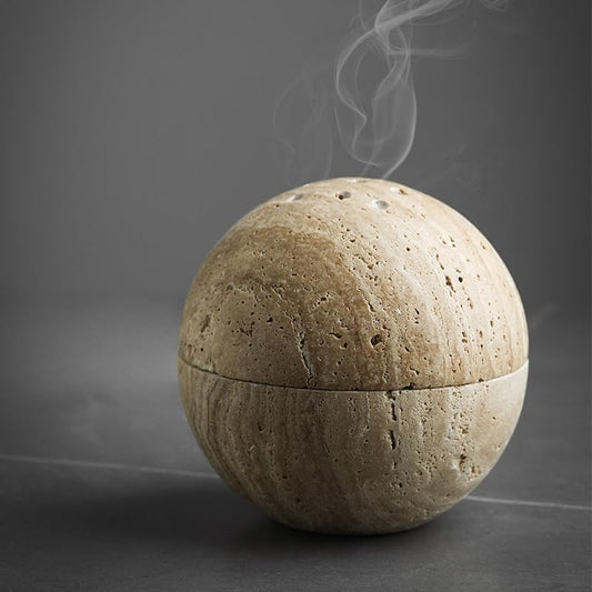 Handmade Travertine Stone Incense Resin Burner Holder – Natural Stone Incense Burner with Brass Insert for Home Decor & Relaxation - Glowelle