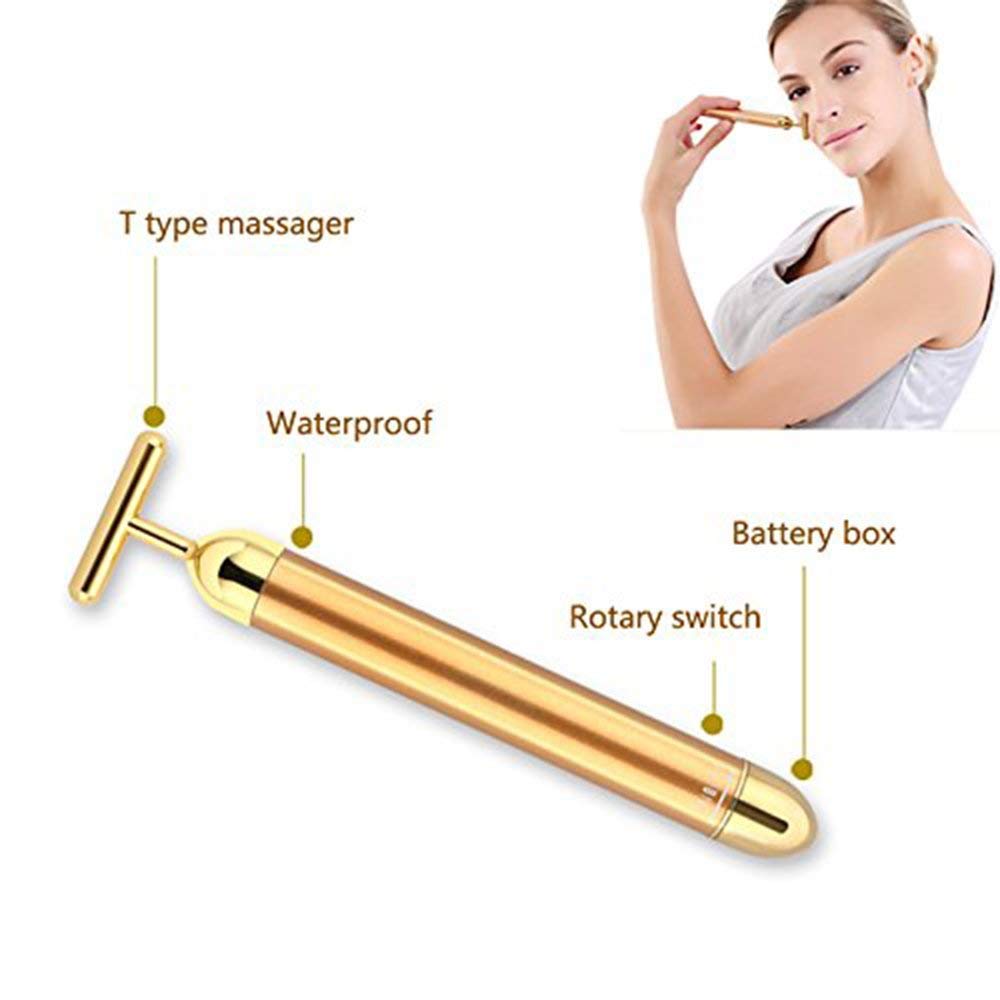 Beauty Bar 24k Golden Pulse Facial Massager, T-Shape Electric Sign Face Massage Tools for Sensitive Skin Face Pull Tight Firming Lift