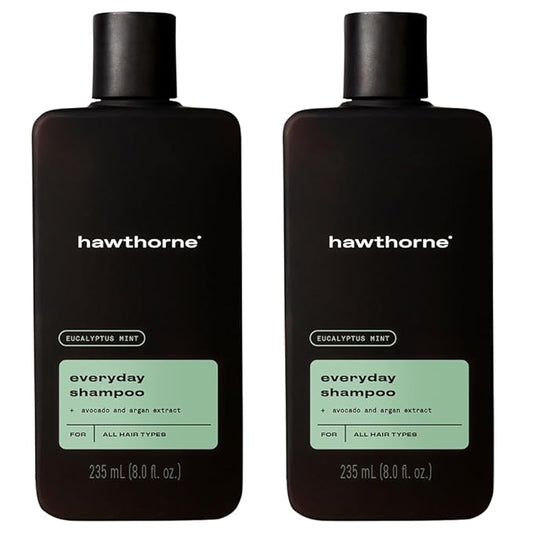 Hawthorne Men's Everyday Shampoo. For Stronger, Healthier Hair with Avocado Oil and Coconut Oil. Mint and Eucalyptus Scent. Sulfate Free, Paraben Free, Mens All Natural Shampoo. 8 fl. oz. 2-Pack.