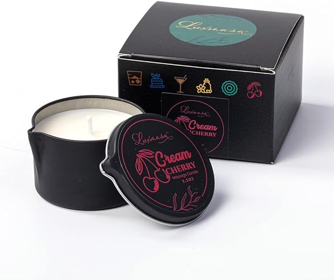 All Natural Soy Wax Warm Body Massage Oil Candle for Relaxation & Skin Care, Home Scented Aromatherapy Candle Gift Set Cream Cherry Scent 2.35 OZ