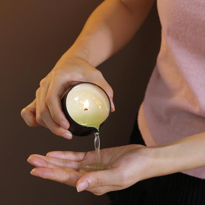 Massage Oil Candle 3 Pack,Coconut Oil Based-Daily Moisturizing Body Oil Relaxing-Natural Therapy Oil Scented Candle-6.9OZ (Coconut, Tobacco Vanilla, Thyme & White Tea)