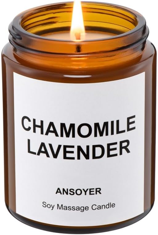 Massage Oil Candle, Romantic Gift SPA Use Home Scented Candle Body Oil, Ultra Hydrating Body Care with Soybean Oil, 4.5oz (Chamomile Lavender)