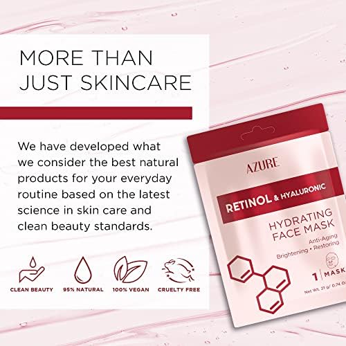AZURE Retinol & Hyaluronic Acid Anti Aging Facial Sheet Mask - Rejuvenating & Hydrating Face Mask - Helps Reduce Fine Lines & Wrinkles, Smooths & Repairs - Skin Care Made in Korea - 10 Pack