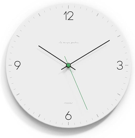 mooas Flatwood Wall Clock,12" Non-Ticking Sweep Movement Decorative Battery Operated Wall Clock for Home Living Room Kitchen Bedroom Office School (Simple White)
