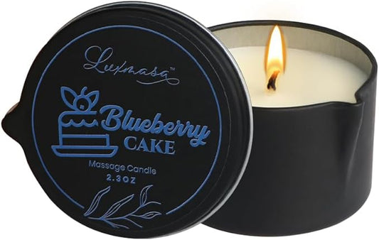 Organic Soybean Wax Essential Oil Infused Massage Oil SPA Candle for Couples, Home Scented Candle for Relaxation Bluberry Cake Scent 2.35OZ