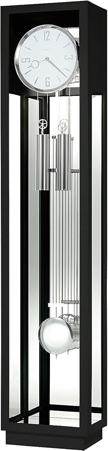 Howard Miller Houston Floor Clock II, Modern Gloss Black Finish Grid Pendulum Triple-Chime Movement, White Dial Grandfather Illuminated Home Decor for Bedroom, Office & Living Room