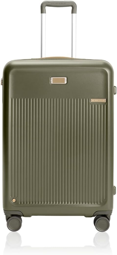 Briggs & Riley 27" Medium Expandable Spinner - Checked Luggage for Travel, Suitcases with Wheels, Hardside Rolling Bag for Men & Women, Self-Repairing Zipper - Sympatico Collection, Olive