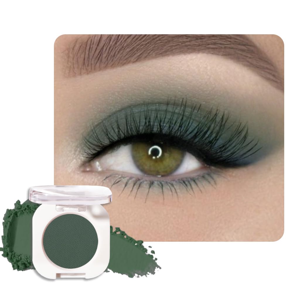 Single Matte Eye Shadow Palette Makeup, Forest Green Matte Eyeshadow for Women Halloween Birthday Party Wear, Monochrome Eye Shadow Makeup, Pigmented Waterproof Sombras Para Ojos, 16