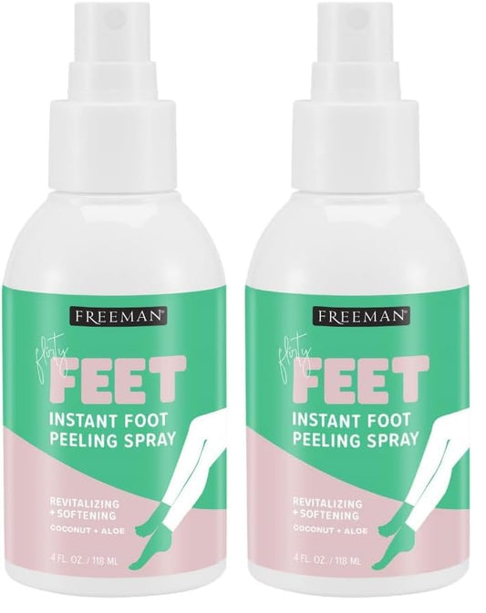 Freeman Flirty Feet Coconut and Aloe Instant Peeling Foot Spray, Softening Foot Peel Mask Exfoliates & Removes Dead Skin, Moisturizes Dry Feet, Clean Ingredients, 4 fl.oz./ 118 ml Bottle (Pack of 2)