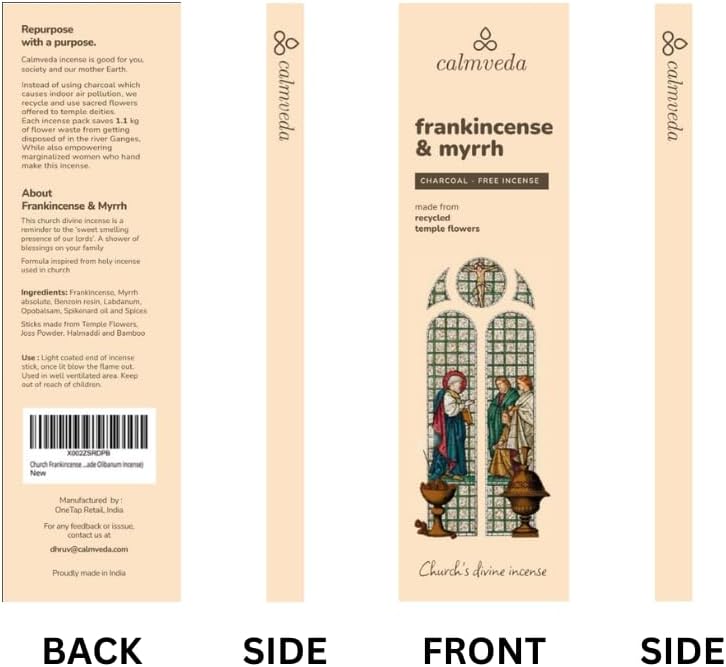 Church Frankincense and Myrrh Incense - (80 Sticks) Charcoal Free Incense, Made from upcycled Flowers | Used as Spiritual Healing Incense in Church (Handmade Olibanum Incense) - Glowelle