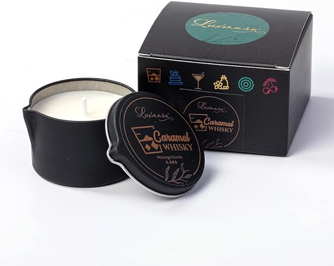 Soybean Wax Warming Massage Oil Candle for Stress Relief and Skin Moisturizing, Romantic Gift SPA Use Home Scented Candle Body Oil Caramel Whisky Scent 2.35 OZ