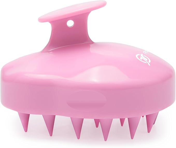 FREATECH Massager Shampoo Brush with Soft Silicone Bristles for Scalp Care, Shower Hair Scalp Scrubber Exfoliator for Dandruff Removal and Hair Growth, Wet & Dry for Men, Women and Kids, Pink