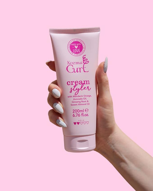 Kozma Curl Cream Styler 6.76 fl oz 200ml | Lightweight Curl Defining Cream for Curly & Wavy Hair | Moisturizing Styling Cream with Avocado & Sweet Almond Oil | Soft Hold Frizz Control
