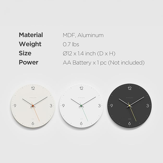 mooas Flatwood Wall Clock,12" Non-Ticking Sweep Movement Decorative Battery Operated Wall Clock for Home Living Room Kitchen Bedroom Office School (Simple Cream)