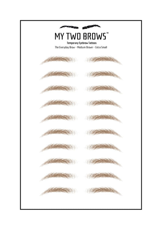 (10 pairs) Medium Brown Temporary Eyebrow Tattoo - Extra Small Size - Waterproof & Smudgeproof - Everyday Brow Style Eyebrow Stickers - Sheet Lasts up to 30 Days - Won't Work on Existing Brows