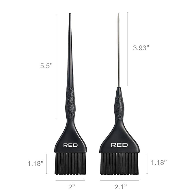 RED by Kiss Professional Dual Tapered Hair Dye Brush, Double Layered Bristles, Non-Slip Spiral Handle, Salon Precision Tool (Medium, 2PK)