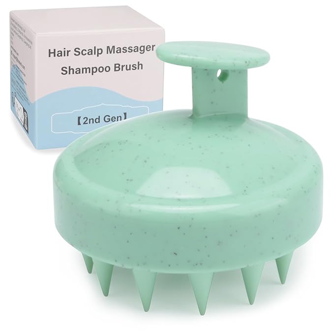 FREATECH Wheat Straw Scalp Massager Shampoo Brush with Soft Silicone Bristles for Scalp Scrub and Hair Growth, Head Massager Hair Scrubber Scalp Exfoliator for Dandruff, All Hair Types, Mint Green