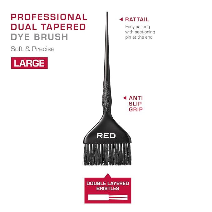 RED by Kiss Professional Dual Tapered Hair Dye Brush, Double Layered Bristles, Non-Slip Spiral Handle, Salon Precision Tool (Large)