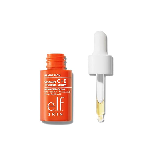 e.l.f. SKIN Bright Icon Vitamin C + E + Ferulic Serum Mini, Brightening & Soothing Face Serum, Helps Even Skin Tone, Vegan & Cruelty-Free, 0.5 fl oz