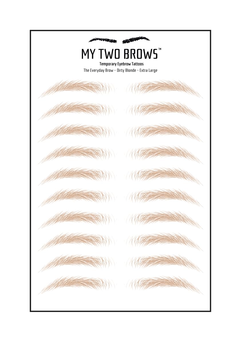 (10 pairs) Dirty Blonde Temporary Eyebrow Tattoo - Extra Large Size - Waterproof & Smudgeproof - Everyday Brow Style Eyebrow Stickers - Sheet Lasts up to 30 Days - Won't Work on Existing Brows