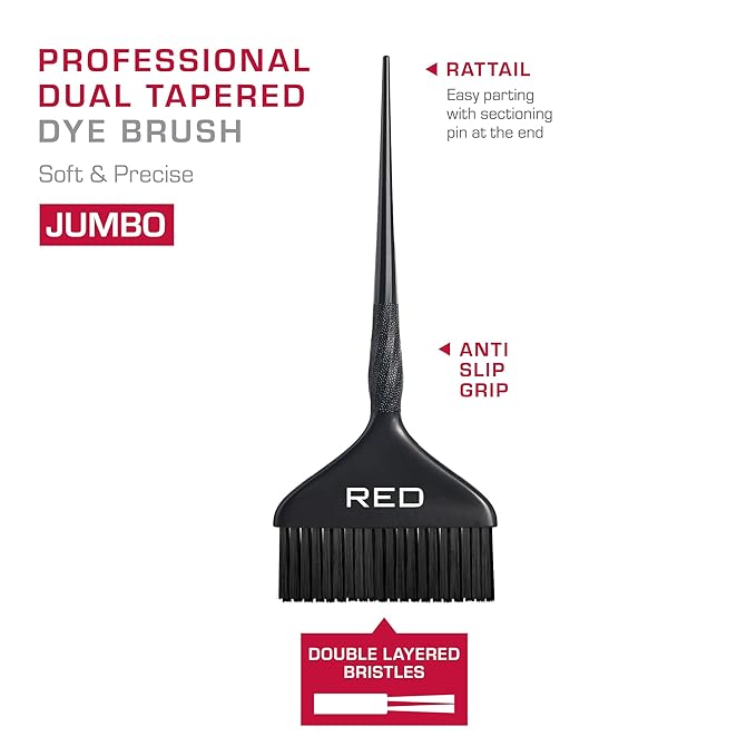 RED by Kiss Professional Dual Tapered Hair Dye Brush, Double Layered Bristles, Non-Slip Spiral Handle, Salon Precision Tool (Jumbo)