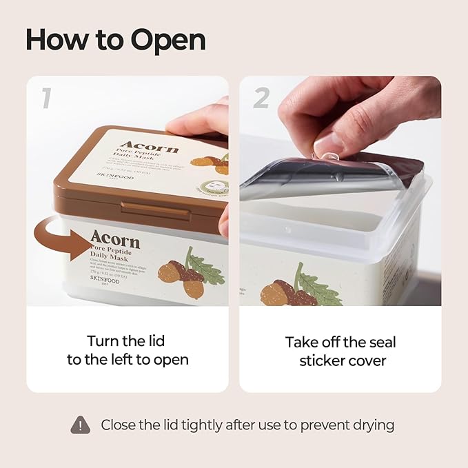 SKINFOOD Acorn Pore Peptide Daily Sheet Mask, Korean 5-Minute Quick Skincare Hack, Pore Tightening & Elasticity, Skin Texture Improvement Face Mask for Sagging Skin Bulk Pack (30EA)