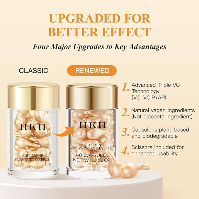 Vitamin C Face Serum Oil - HKH Vit C with Vitamin E Serum Capsules - Evens Skin Tone & Reduces Fine Lines Skincare - 48 Travel-Friendly Capsules for Smoothing Moisturizing Skin - with Mini Scissors