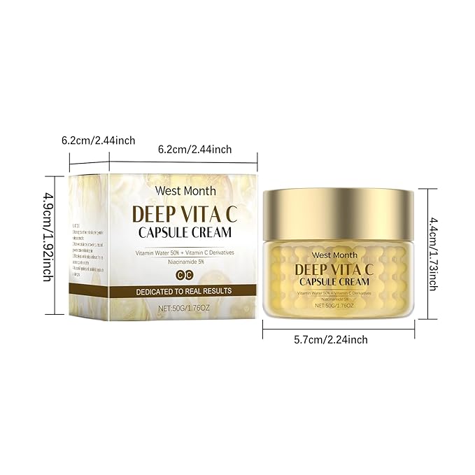 Vitamin C + Niacinamide Moisturizer, Deep Vita C Capsule Cream with 5% Niacinamide & Sea Buckthorn Extract, Daily Face Cream for Dullness, Improves Skin Radiance and Texture, 50g
