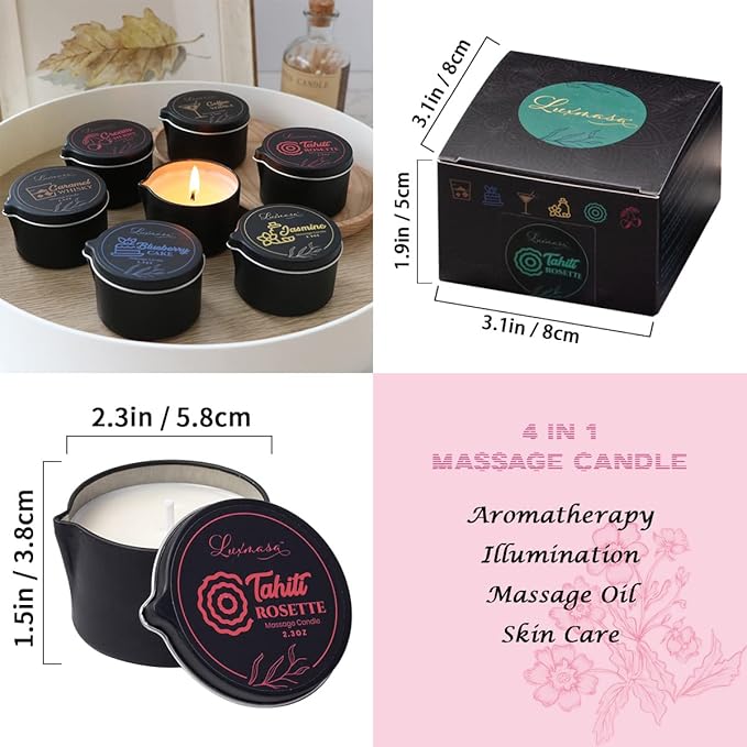 Home Scented Candle Massage Wax Oil for Body, Massage Oil Candle Soybean Essential Oil Infused Low Temperature SPA Candle Bulk Handmade Gift Tahiti Rosette Scent 2.35 OZ