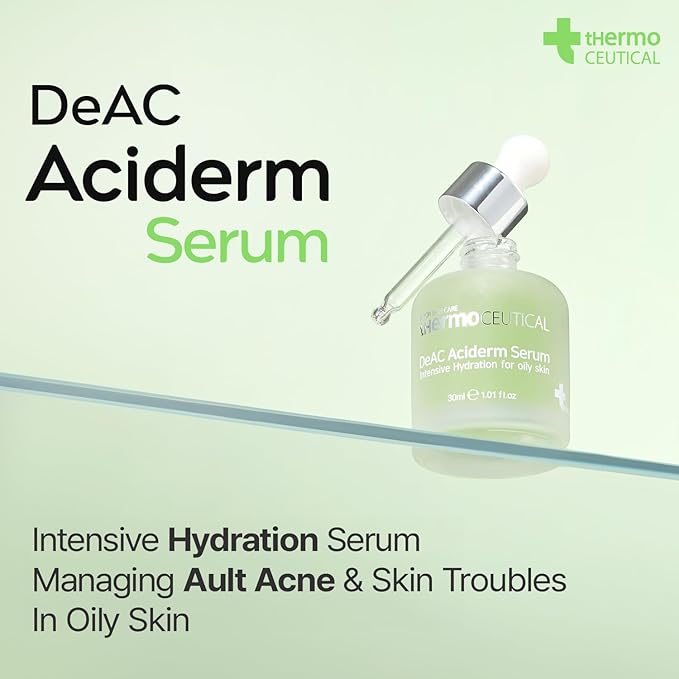 tHermoCEUTICAL DeAC Aciderm Serum - Targeted Adult Acne Solution, Sebum Reduction, Oil-Water Balance, Glowing Skin Promoter, Optimal Hydration Care, Lightweight & Refreshing Formula, 1.01 fl. oz