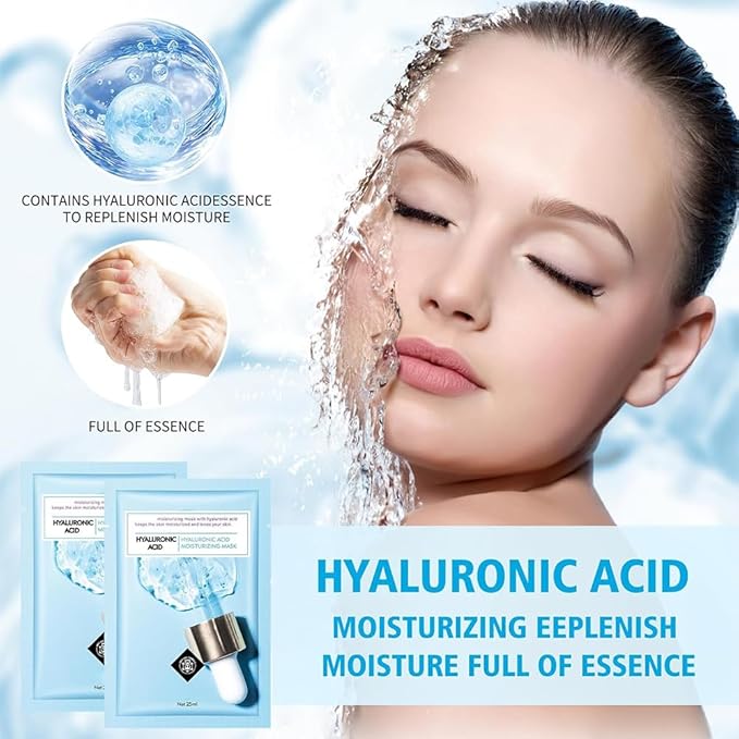 Facial Masks Skincare for Women,Hyaluronic Acid Hydrating Face Sheet Masks,Moisturizing Face Mask Suitable for All the Skin,Dry Skin,Face Spa Mask 10 Sheets