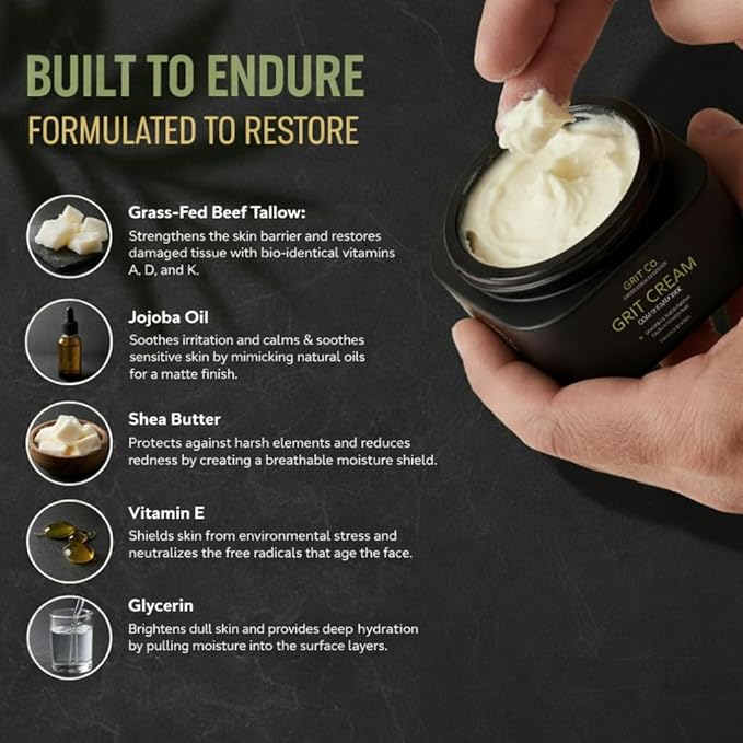 Beef Tallow for Skin Anti-Aging Men's Face Cream – Grass-Fed Tallow Moisturizer for Men – Unscented Whipped Wrinkle Balm 3.4 oz