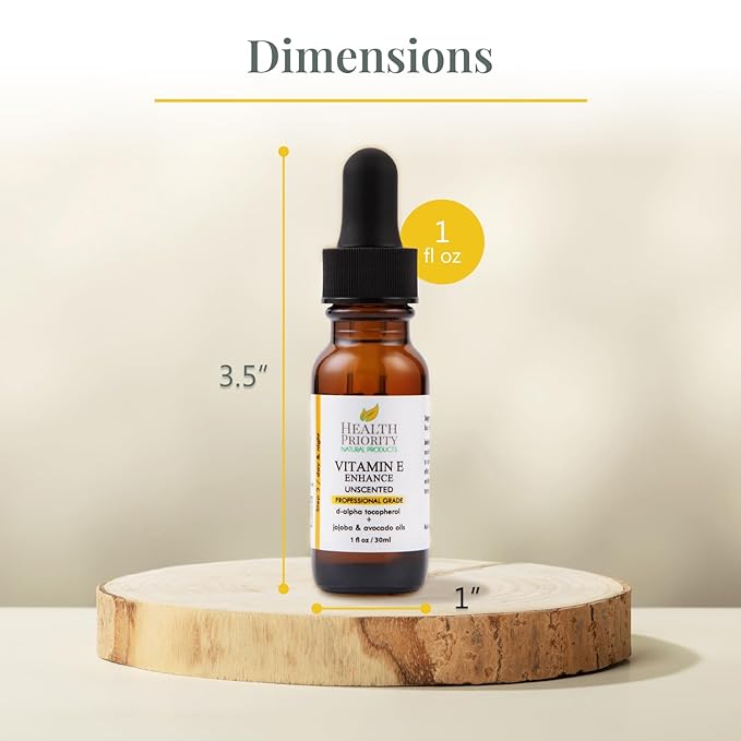 Health Priority Naturals|Organic Vitamin E Oil for Skin - Jojoba, Avocado Oil - Unscented, Handcrafted for Face/Hair, Non-GMO, No Gluten, 30000 IU, 1 Fl oz