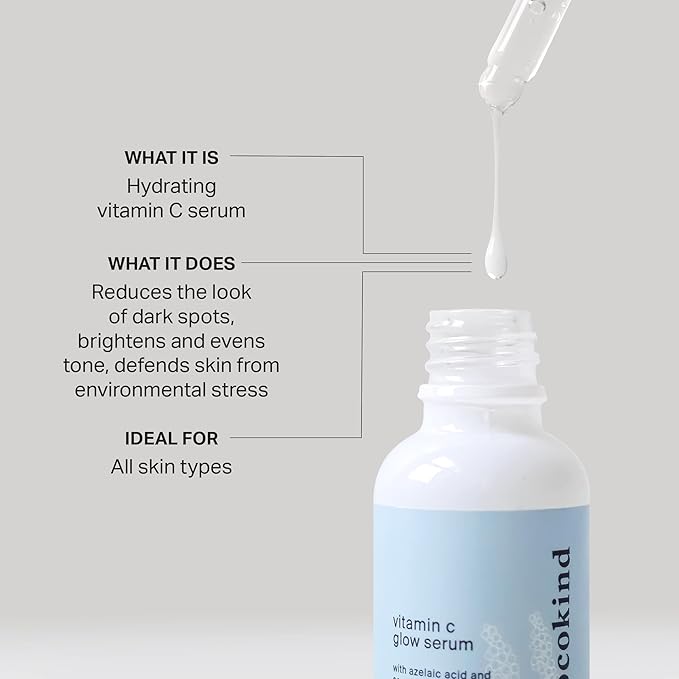 Cocokind Vitamin C Glow Serum with Azelaic Acid and Sea Grape Caviar for Bright and Even Skin, 1 Fl Oz