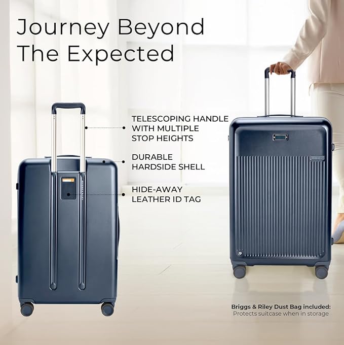 Briggs & Riley 30" Large Expandable Spinner - Checked Luggage for Travel, Suitcases with Wheels, Hardside Rolling Bag for Men & Women, Self-Repairing Zipper - Sympatico Collection, Navy