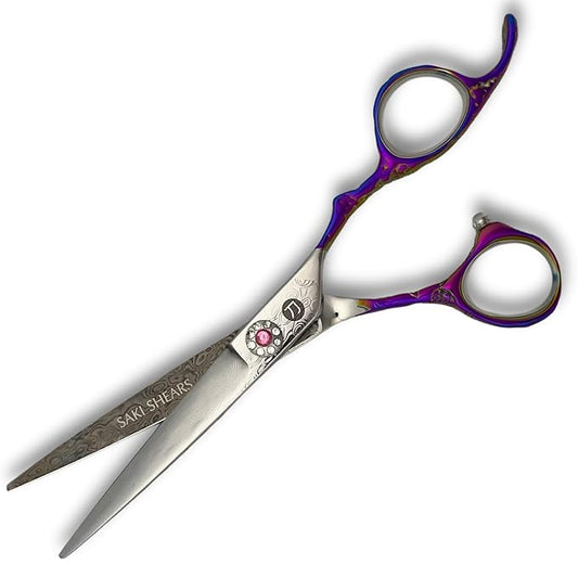 Saki Kohana Damascus Steel Hair Cutting Shears, 61-63 HRC Hardness, Japanese Convex Blade