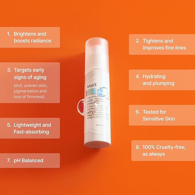 DearKlairs Freshly Juiced Vitamin Charging Serum | Korean Skincare, 3-O-Ethyl Ascorbic Acid 10%, Niacinamide, Non-oily Texture for Sensitive Skin 1.01 Fl Oz