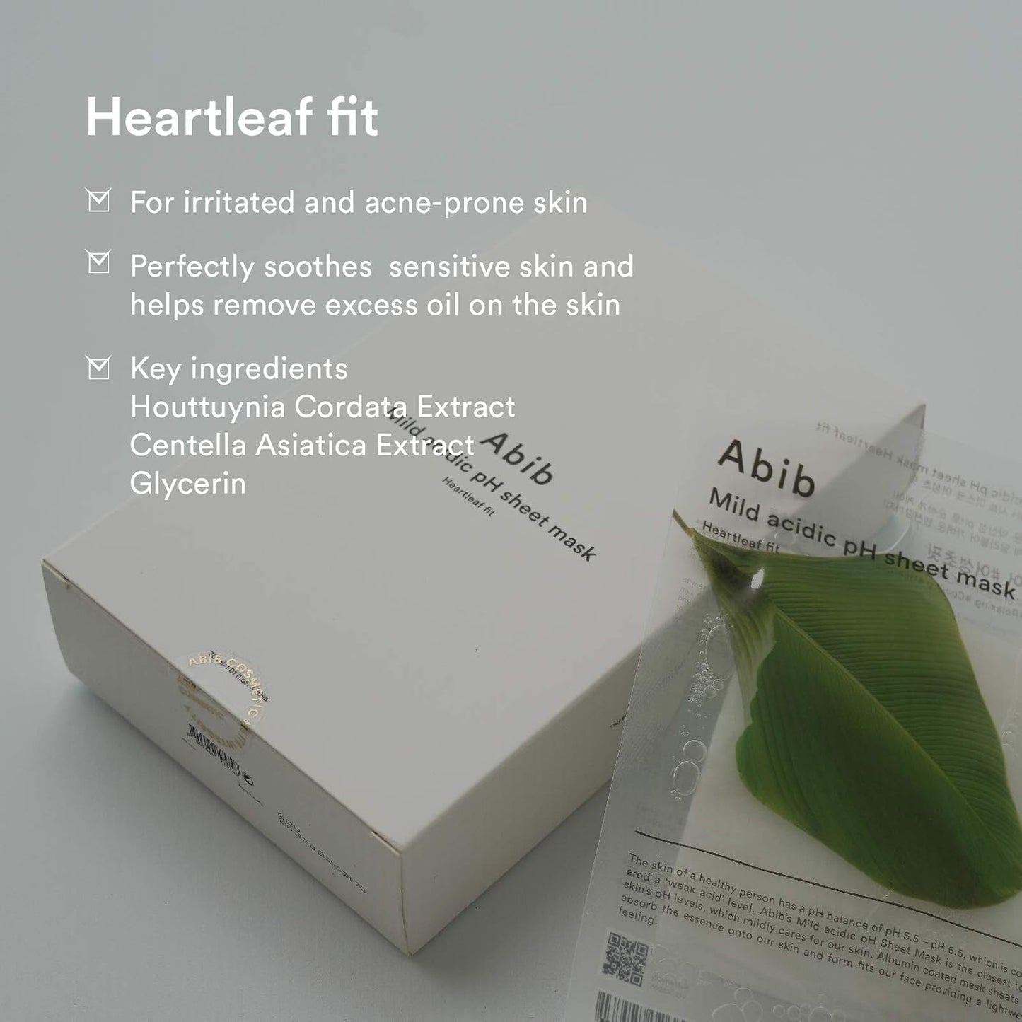 Abib Mild acidic pH sheet mask Heartleaf Fit 30ml (10pcs) - Glowelle