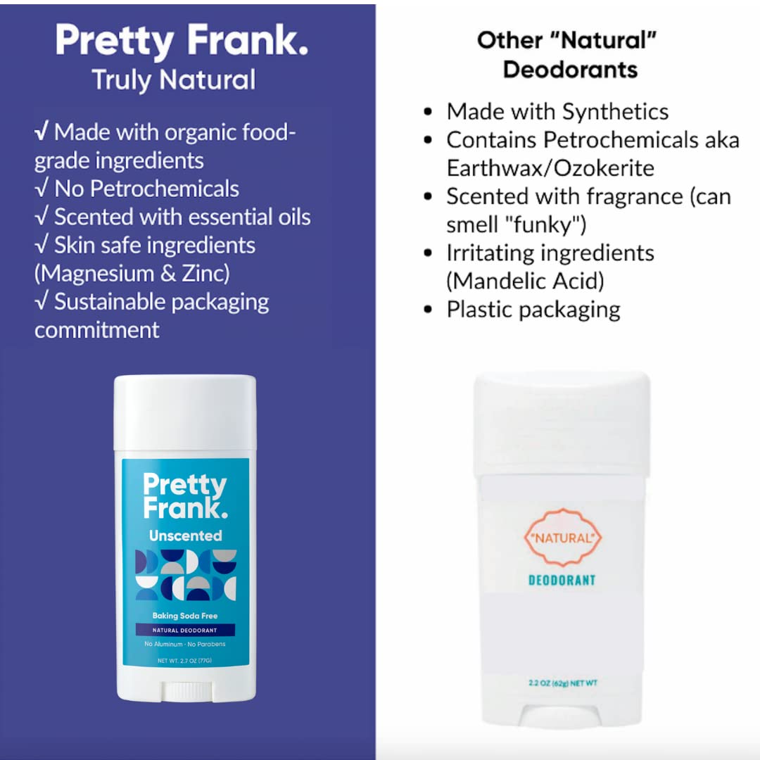 Pretty Frank Natural Aluminum-Free Deodorant Stick, Baking Soda-Free, Woodlands (1-Pack) | Sensitive Skin Friendly, Effective Odor Control for Women & Men, Organic Ingredients and Essential Oils