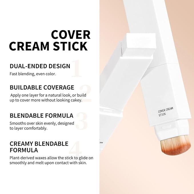 Cover Cream Stick, Korean Portable Color-Changing Foundation Stick, Medium to Full Coverage, Brightening Makeup Base for a Smooth Hydrating Flawless Look, SoftBrush,#3 Natural